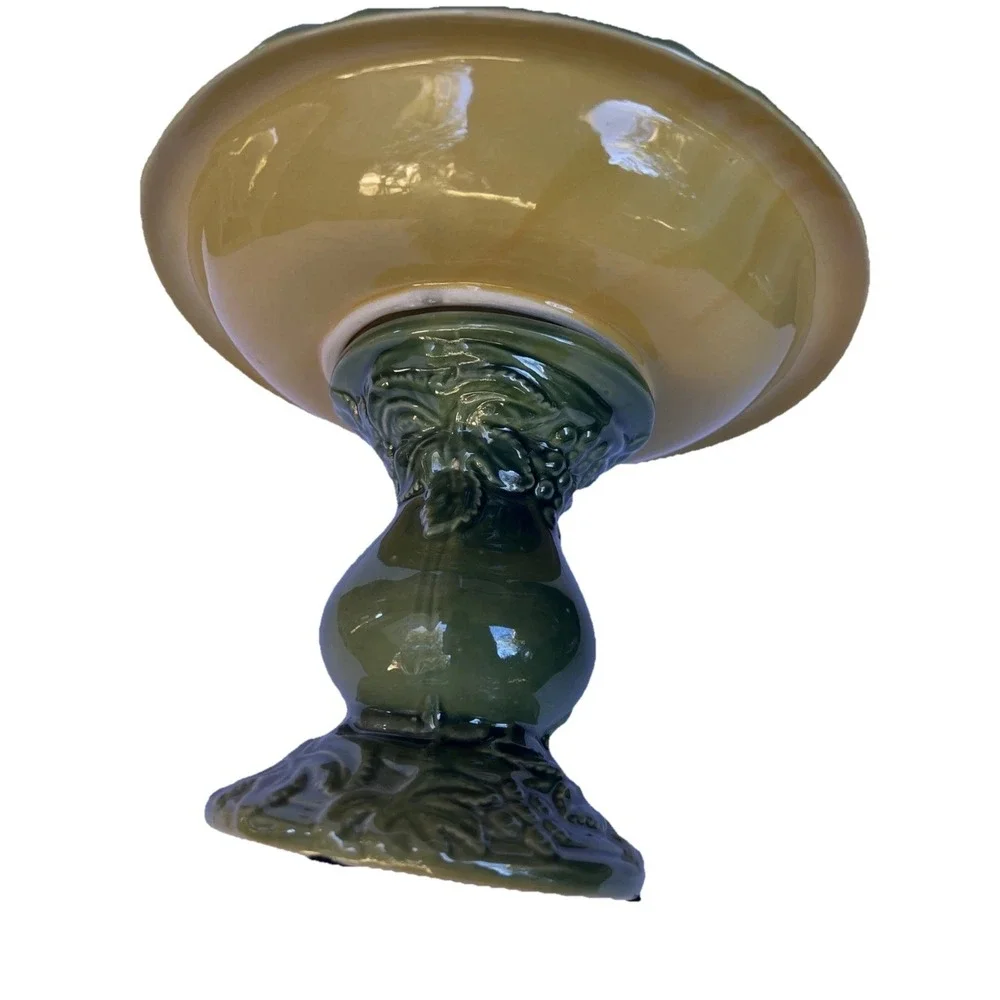 VTG Ceramic Pedestal Bird Bath Feeder 3 Birds Grapevine Bowl 10